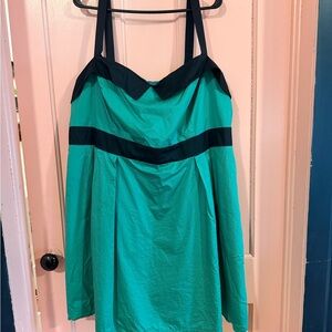 Myrtlewood pinup-style green dress with black trim